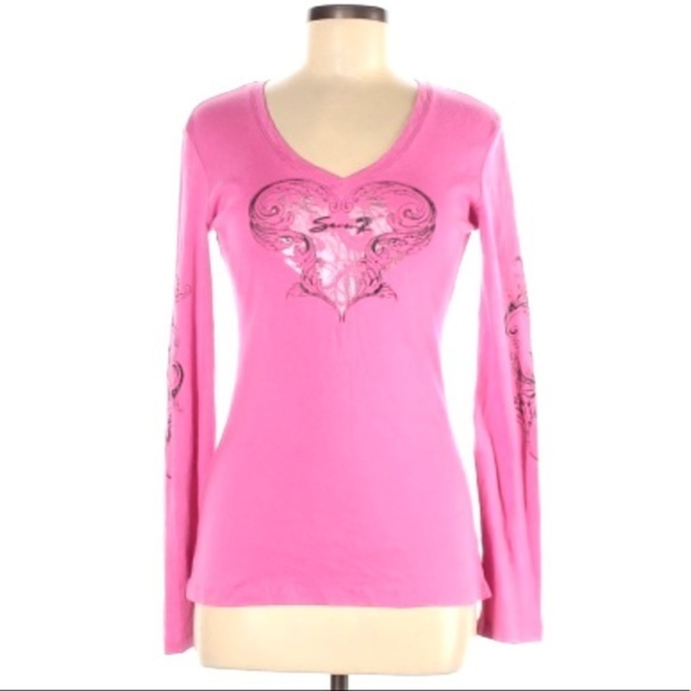 ⏰Seven7 size M pink stretch v-neck long sleeve tee